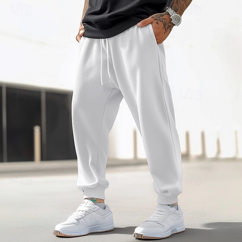 Men's Fleece Pants Sweatpants Joggers Trousers Pocket Drawstring Elastic Waist Plain Comfort Warm Full Length Sports Outdoor Daily Going out Fashion Streetwear Black White2
