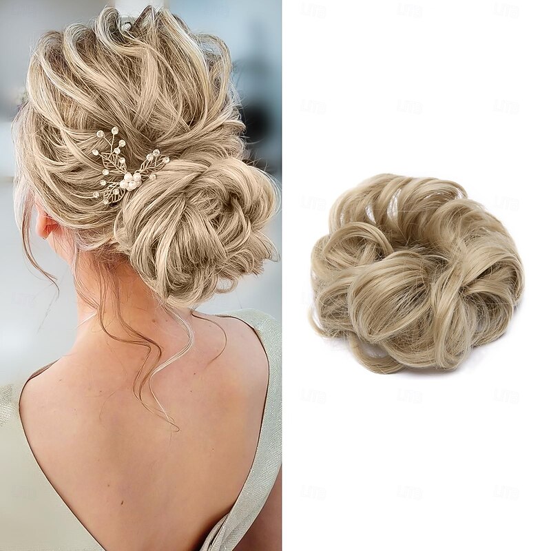 Messy Bun Hair Piece Scrunchy Updo Hair Pieces for Women Fluffy Wavy Hair Bun Scrunchies Donut Hairpiece Synthetic Chignons with Elastic Rubber Band