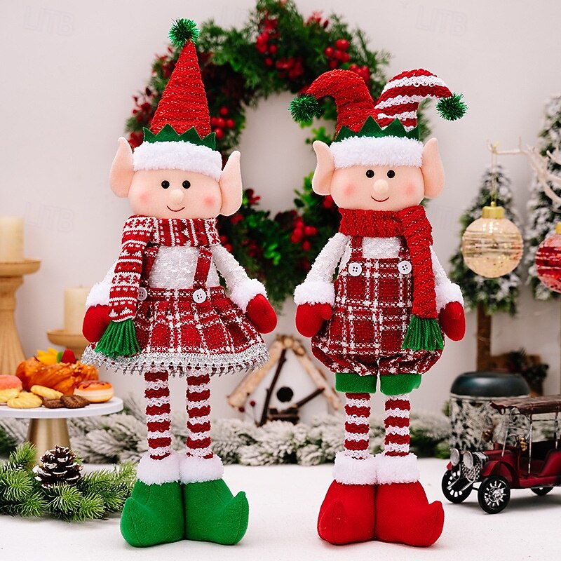 Christmas Red and Green Elf Figurines, Stretchable Dolls for Window Display, Xmas Decoration for Festive Tabletop Decor