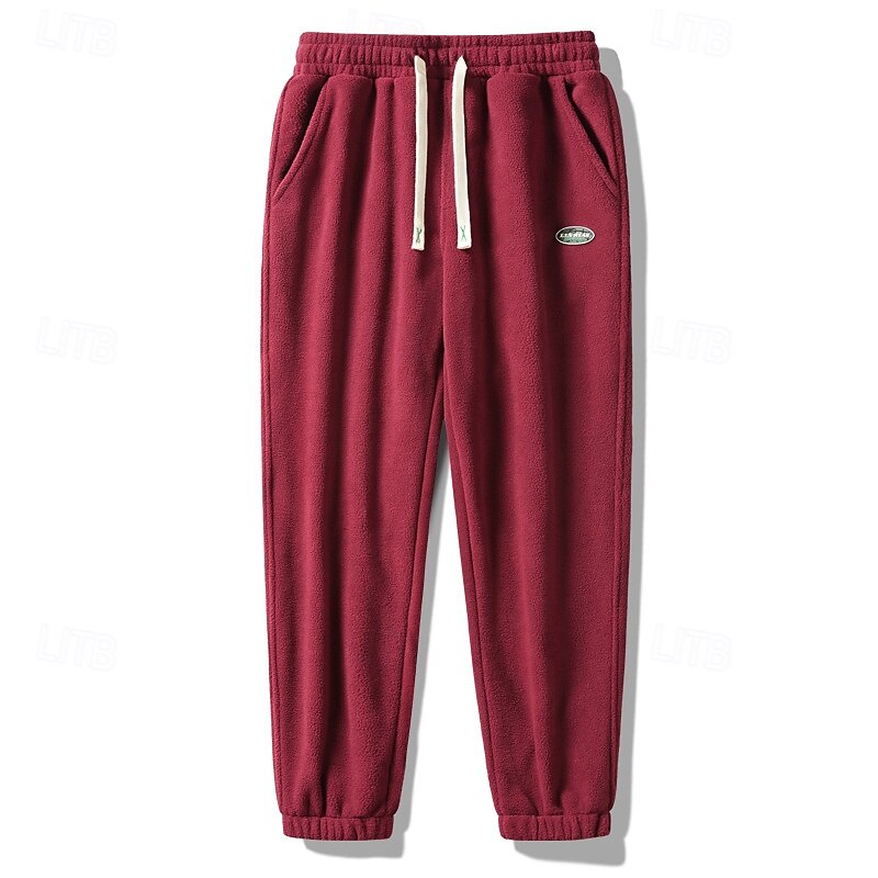 Men's Fleece Pants Sweatpants Joggers Trousers Casual Pants Pocket Drawstring Elastic Waist Plain Comfort Warm Full Length Outdoor Casual Daily Sports Fashion Black Wine3