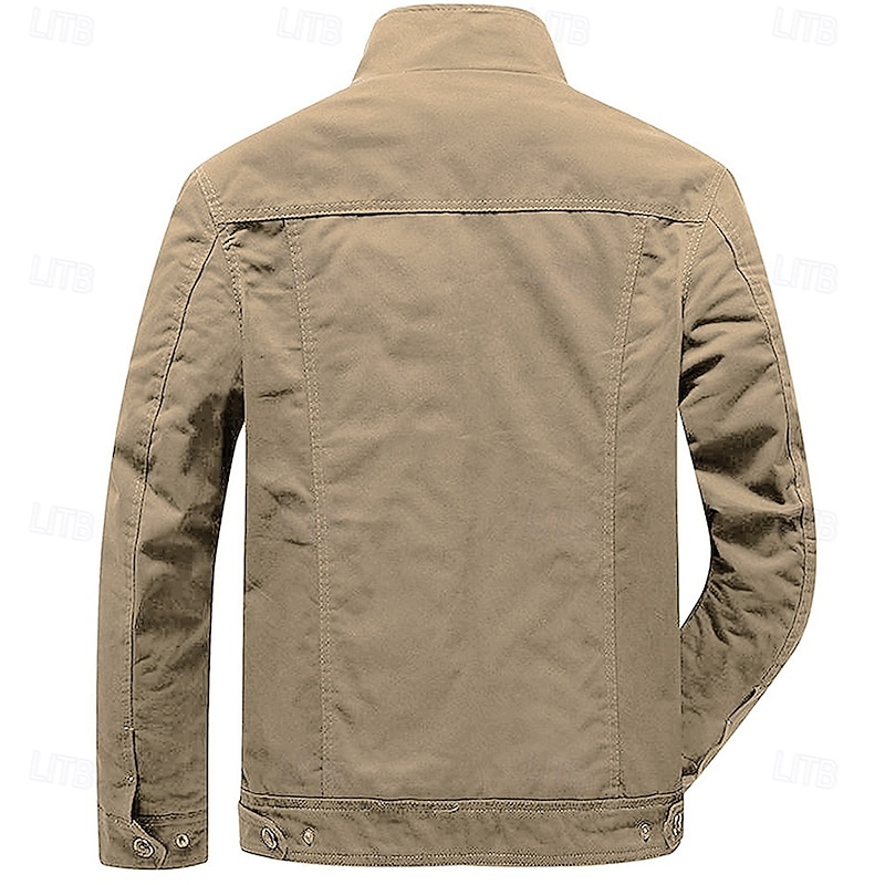 Men's Cotton Embroidered Military Jacket Cargo Jacket with Shoulder Straps Long Sleeve Standing Collar Multi-Pockets Coat Trucker Jacket Freedom Letter Print Tactical Outerwear2
