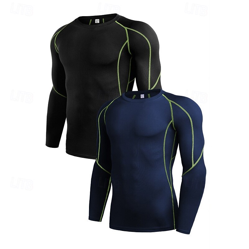 Men's Compression Shirt Athletic Shirt Gym Shirt Fitness Shirt Long Sleeve Tee Tshirt Casual Athleisure Fall Color Block Quick Dry Soft Breathable Gym Workout Walking Jogging Sportswear Activewear2