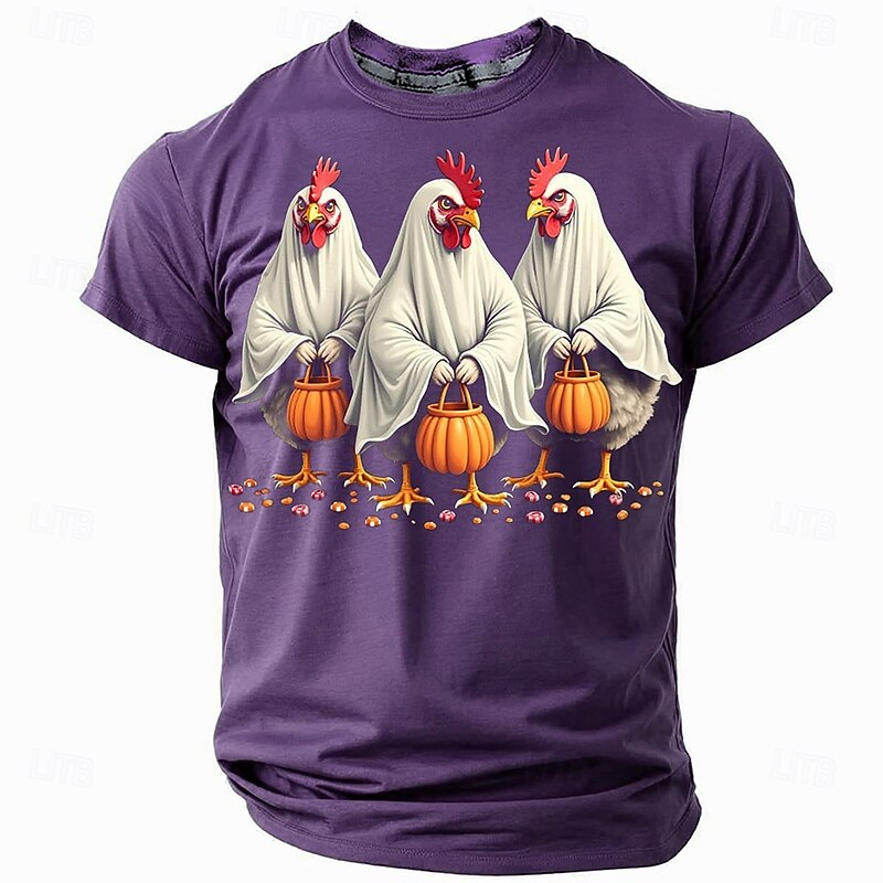 Halloween Men's Pumpkin Rooster T Shirt T shirt 3D Print Crew Neck Shirt Fashion Athleisure Street Sports Outdoor Black Purple Brown Summer Spring Clothing Apparel S M L XL XXL XXXL4