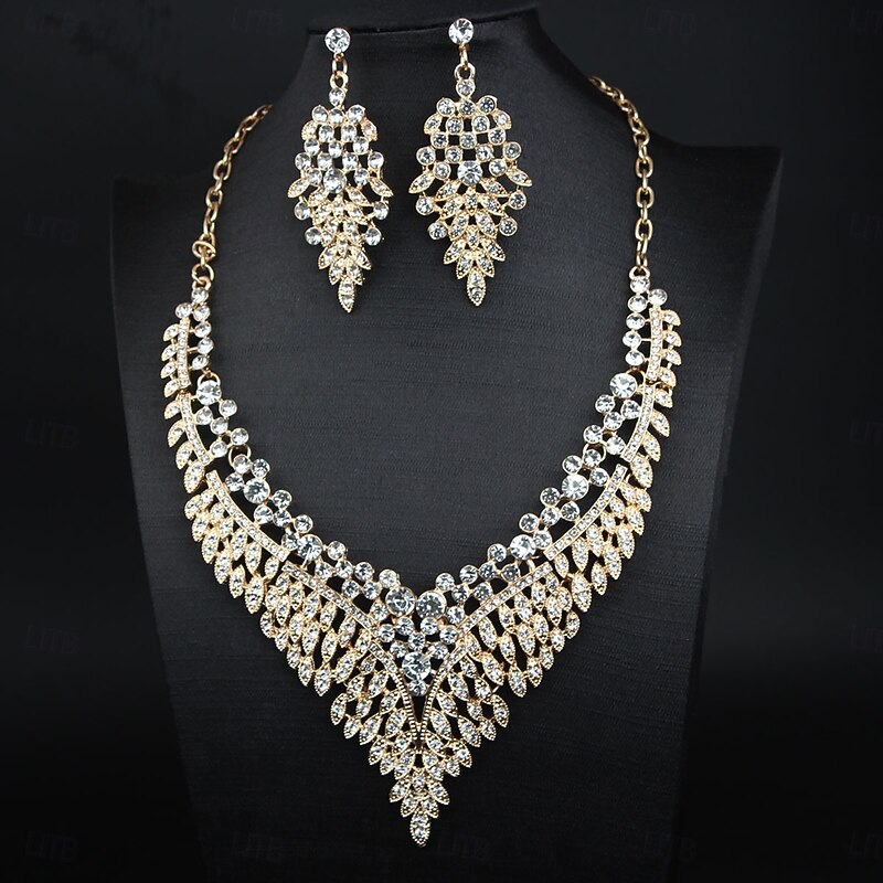 Jewelry Set 3pcs Rhinestone Alloy Earrings Necklace Women's Elegant Vintage Fashion Geometrical Geometric Jewelry Set For Wedding Party Anniversary3