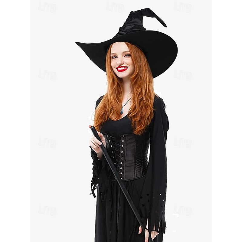 Women's Black Witch Hat with Wide Brim and Pointed Top, Halloween Costume Accessory for Parties and Cosplay3