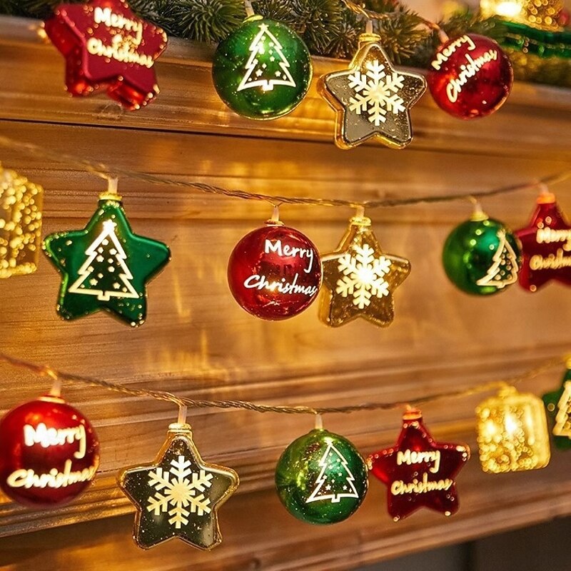 LED Christmas Stars Fairy String Lights 1.5m 10LEDs Battery Powered Christmas Tree Round Ball Lights Xmas New Year Wedding Holidays Home Window Garden Indoor Outdoor Decoration3