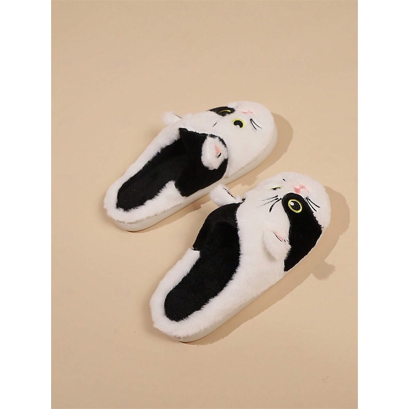 Women's Plush Cat Face Slippers – Cozy Furry Indoor Footwear with Cute Animal Design for Winter Comfort3