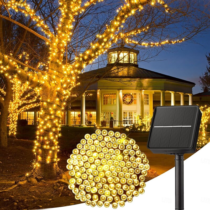 LED Solar Christmas String Lights Outdoor Waterproof 100m 334.5Ft 1000LED/50m 171Ft 500 LED Solar Christmas Lights with Remote8 Modes Waterproof Patio Lights for Christmas Tree Patio Yard Garden Party Decor2
