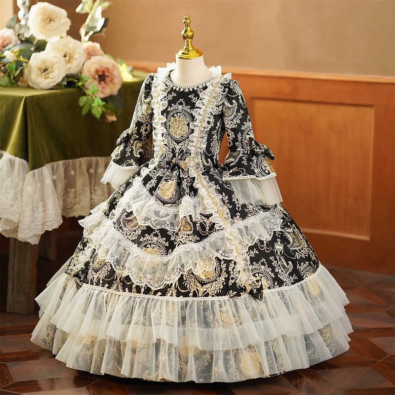 Rococo Vintage Inspired Dress Party Costume Masquerade Princess Shakespeare Solid Color Ball Gown Fancy Dress Girls' Royal Halloween Carnival Children's Day Party Birthday Holiday Child's Dress All3