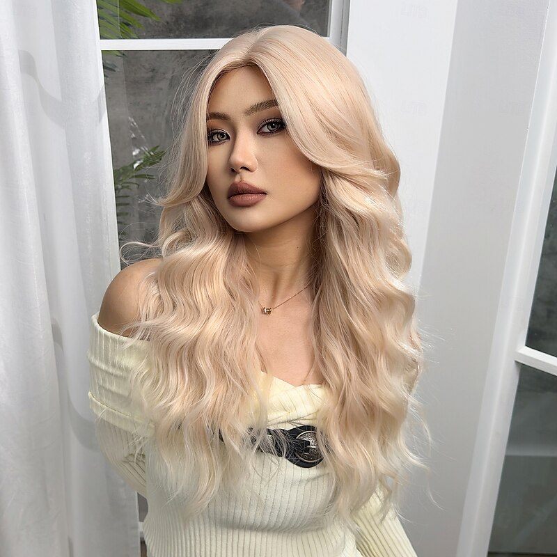 Synthetic Wig Uniforms Career Costumes Princess Curly Wavy Middle Part Layered Haircut Machine Made Wig 26 inch Pink / Purple Synthetic Hair Women's Cosplay Party Fashion Pink4