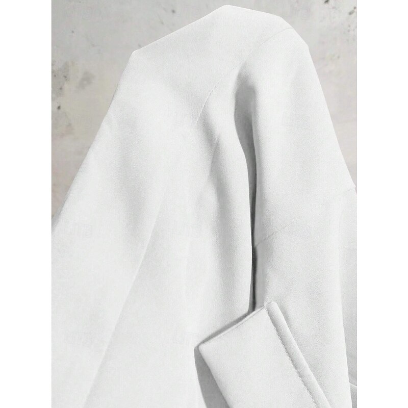 Women's Shrugs Solid Color Elegant Long Sleeve Shirt Collar Work Daily Pocket White Spring Fall Winter3