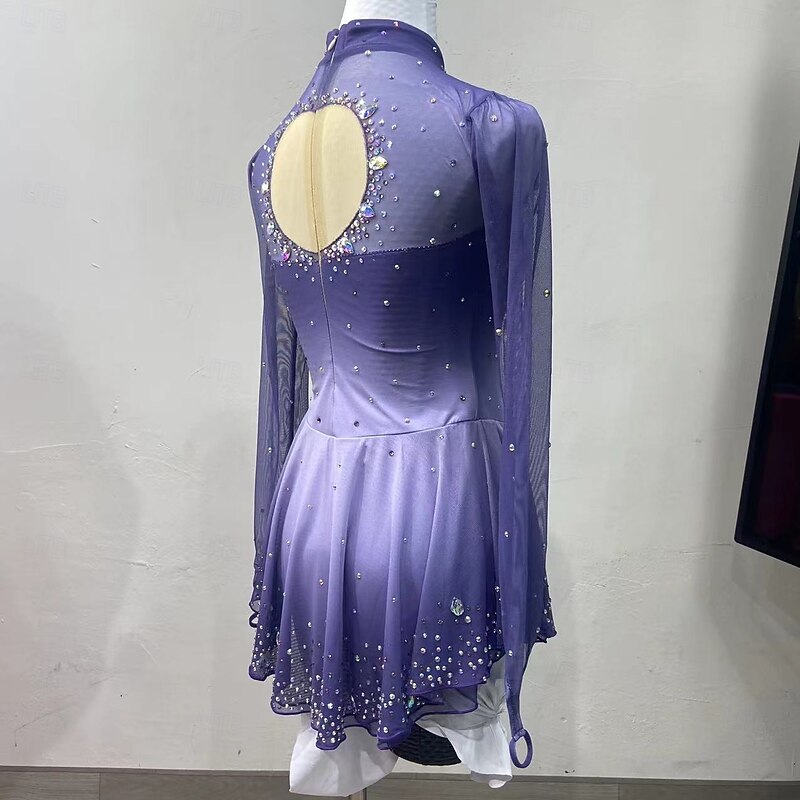 Figure Skating Costumes For Adults And Children Customized With Colored Diamonds Blue Spandex Mesh Grading Performance Costumes Competition Training Gradient Rhinestone Dresses Performance Costum3
