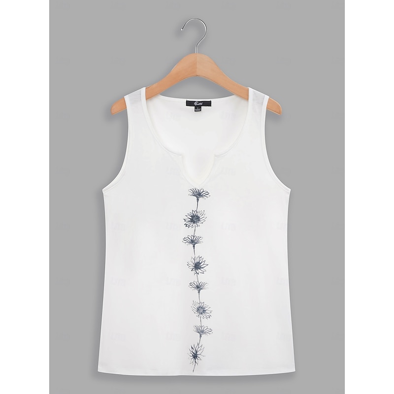 Women's Camisole Tank Top Basic Floral Print Sleeveless Regular Tops V Neck Casual Holiday Black White Green2