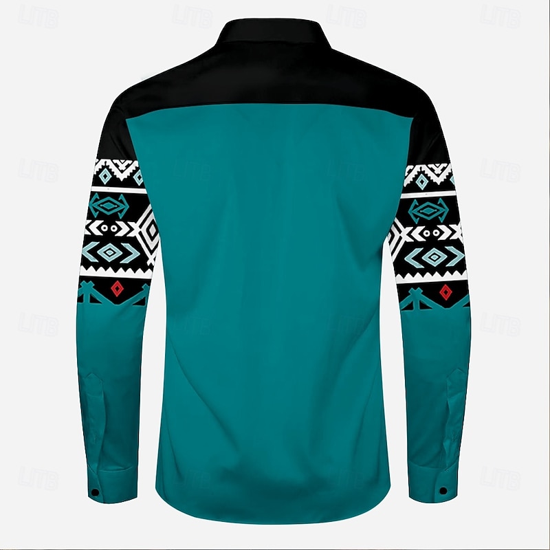 Men's Cowboy Western Shirt Button Up Shirt Cowboy Shirt Long Sleeve Vintage Western Daily Holiday Fall Winter Spring & Summer Turndown Collared Shirts 3D Print Dark Navy2