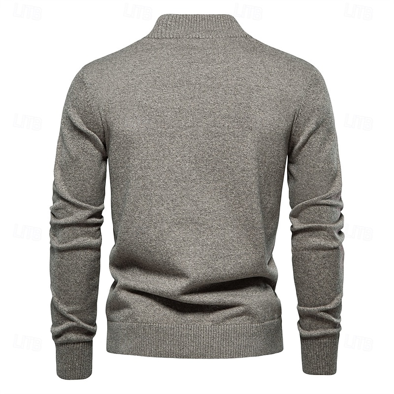 New Mens Knit Stand Mock Neck Cotton Cardigan Casual Social Autumn Button-up Sweater Jacket for Men3