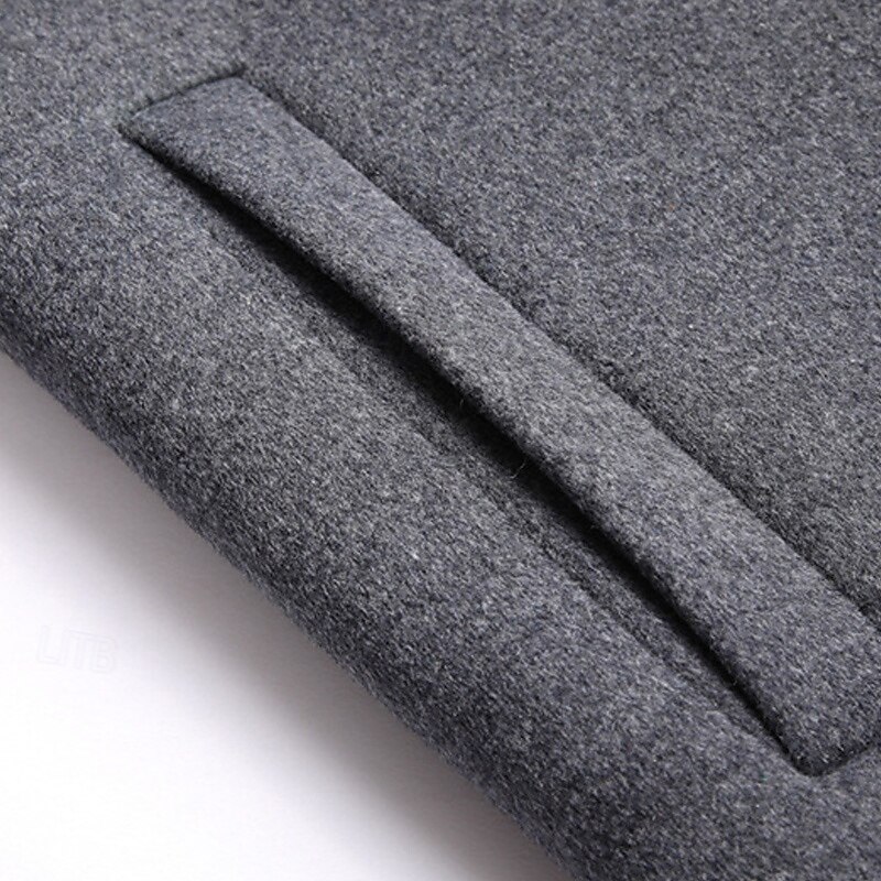 Men's Wool Coat Overcoat Trench Coat Long Trench Coat Daily Vacation Fall & Winter Wool Thermal Warm Windproof Outerwear Clothing Apparel Fashion Classic Color Block Pocket Hooded Single Breasted3