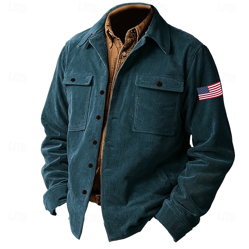American Independence Day Men's American US Flag American Flag Patriotic Shirt Jacket Overshirt Long Sleeve Vintage Tribal Dailywear Fall & Winter Collared Shirts Button Up 3D Print 2 Pockets 1pc