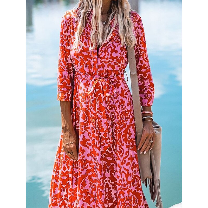 Women's Floral Print V Neck Long Dress Maxi Dress 3/4 Length Sleeve Spring Fall4