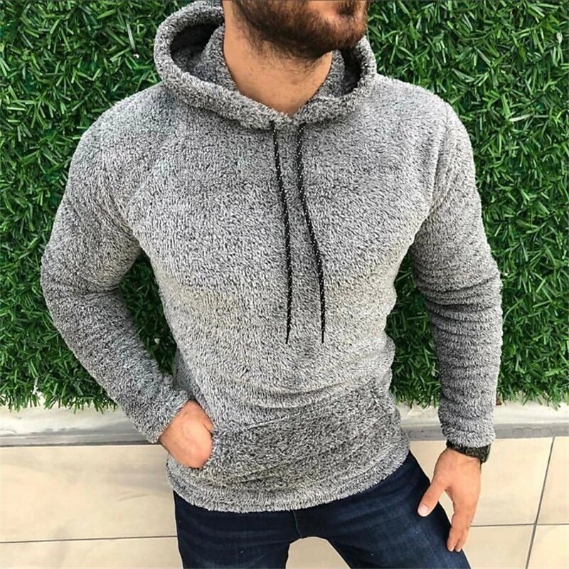 Men's Hoodie Fleece Hoodie Black White Army Green Khaki Gray Hooded Plain Pocket Sports & Outdoor Daily Holiday Streetwear Basic Casual Fall & Winter Clothing Apparel Hoodies Sweatshirts3