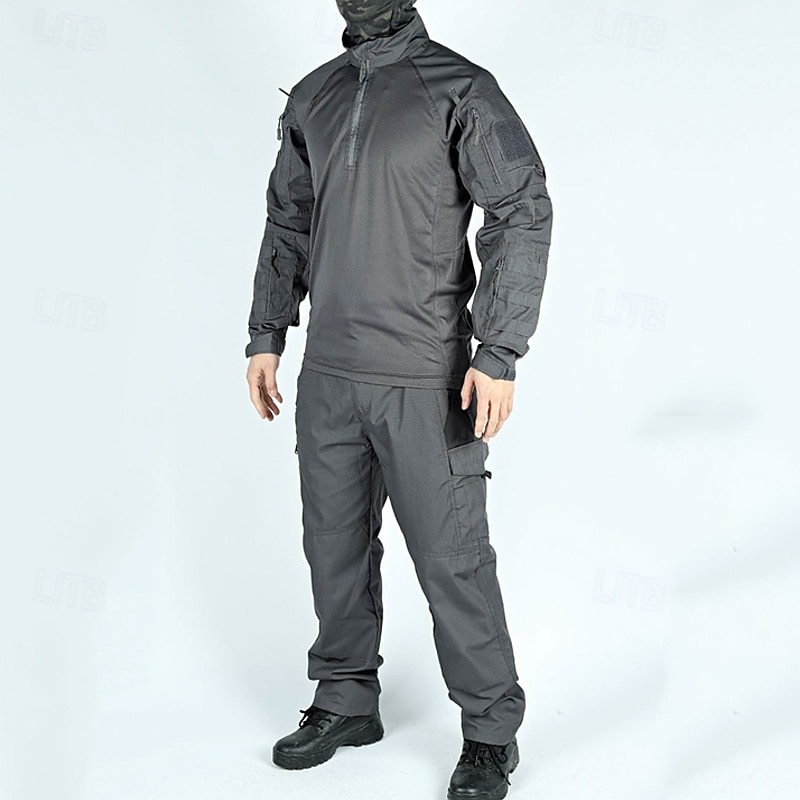 Men's Set Military Tactical Jacket Combat Jacket Hiking Jacket Outdoor Windproof Jacket Clothing Suit Climbing Camping / Hiking / Caving Traveling Black Grey4