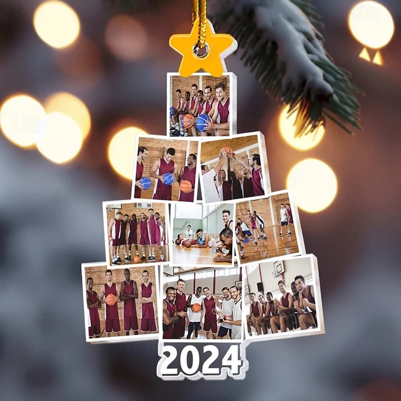 Personalized Christmas Tree Basketball Team Photo Ornaments Acrylic 2D Custom Picture Frame Decor Christmas Tree Xmas Decoration Hanging Pendant Gifts for Family and Friends4