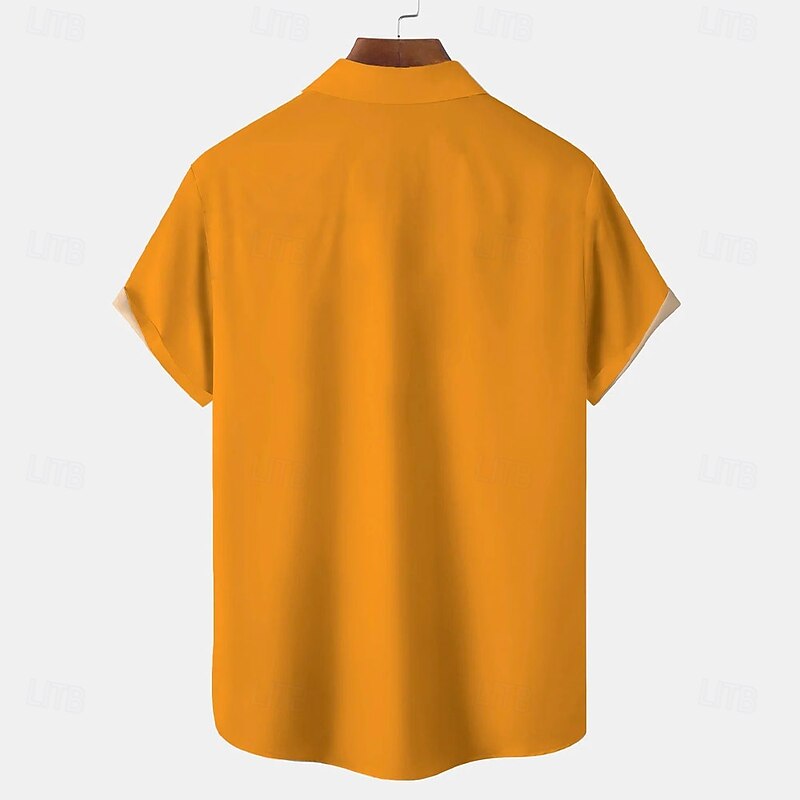 Halloween Men's Ghost Halloween Costumes Bowling Shirt Button Up Shirt Short Sleeve Hawaiian Casual Vacation Daily Summer Turndown Button Up 3D Print Yellow2