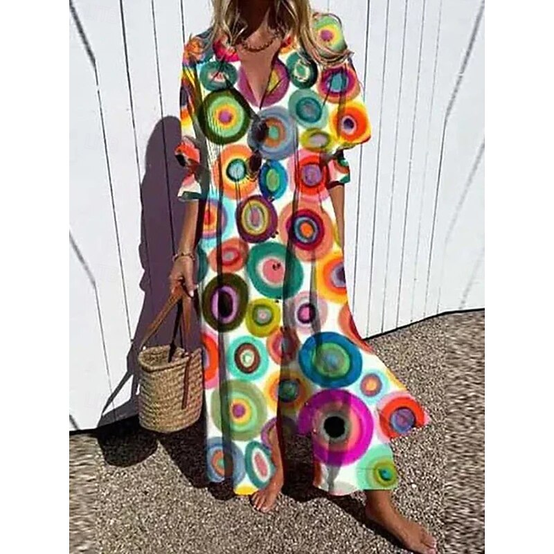 Women's Floral Graphic Print V Neck Flared Sleeve Maxi Dress Half Sleeve Spring Fall