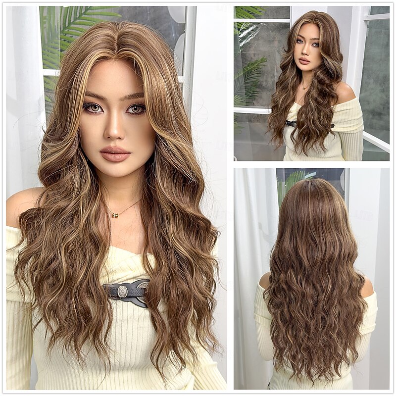 Synthetic Wig Uniforms Career Costumes Princess Curly Wavy Middle Part Layered Haircut Machine Made Wig 26 inch Black / Brown Synthetic Hair Women's Cosplay Party Fashion Black