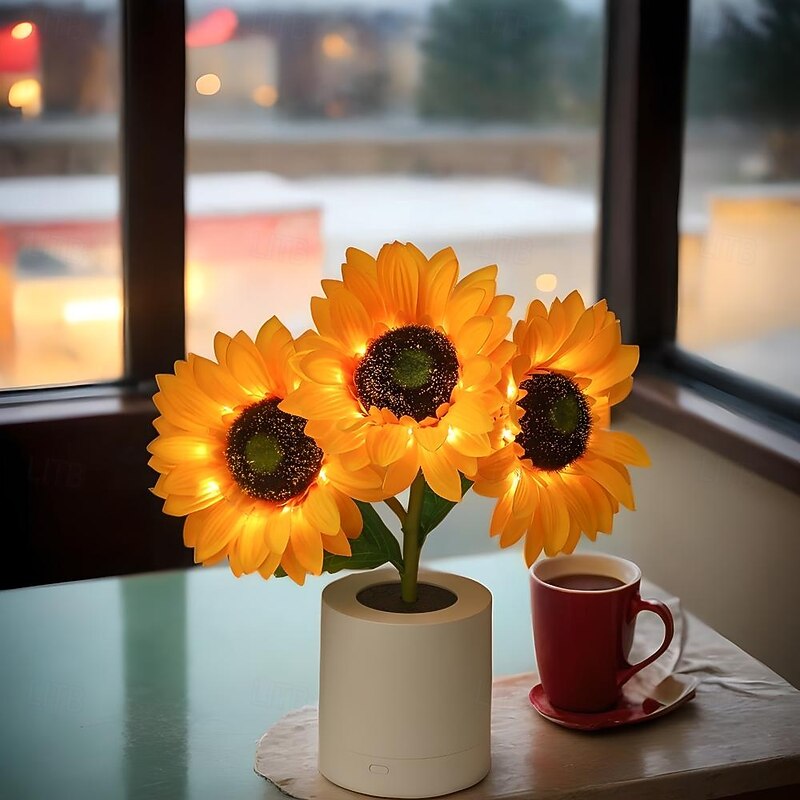 Artificial Sunflower Night Light, Rechargeable LED Decorative Lamp for Home, Bedroom, Creative Night Lights for Kids, Friend Birthday, Holiday Gift