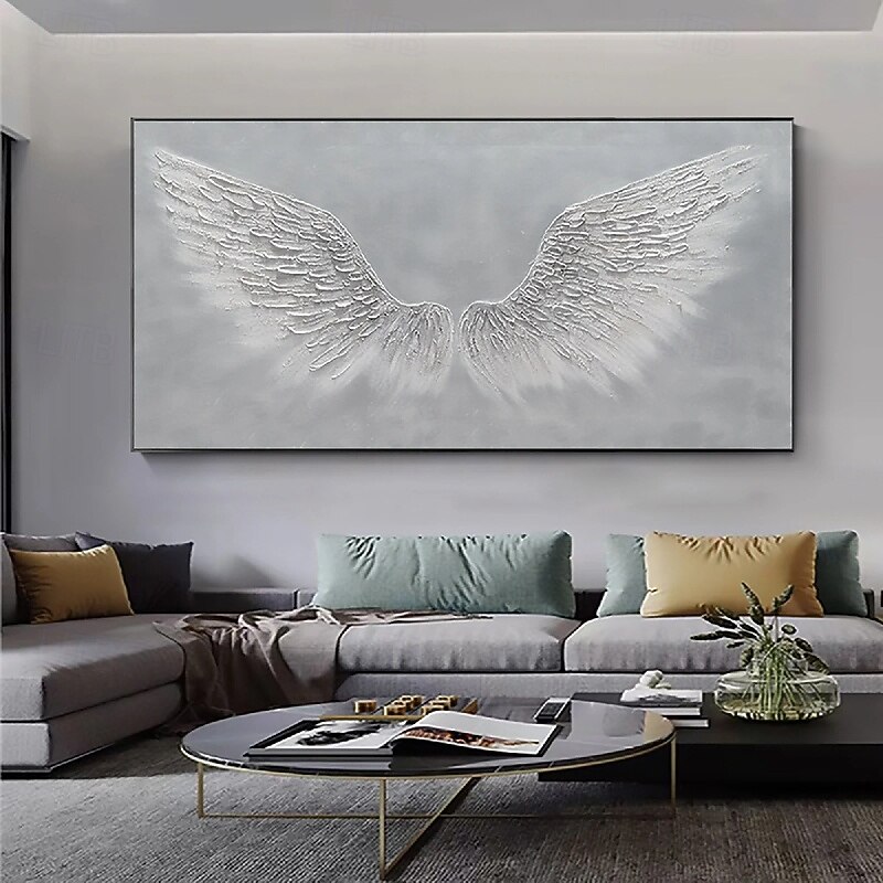 Golden Wing painting 100% Handmade White Angel Wings oil painting handmade Textured feather Painting Acrylic Abstract Oil Painting for Wall Decor Living Room Modern artwork