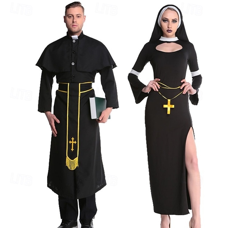 Nun Priest Halloween Cosplay Costume Couples' Costumes Couples Cosplay Sexy Costume Adults' Men's Women's Carnival Masquerade Easy Halloween Costumes Dress Up