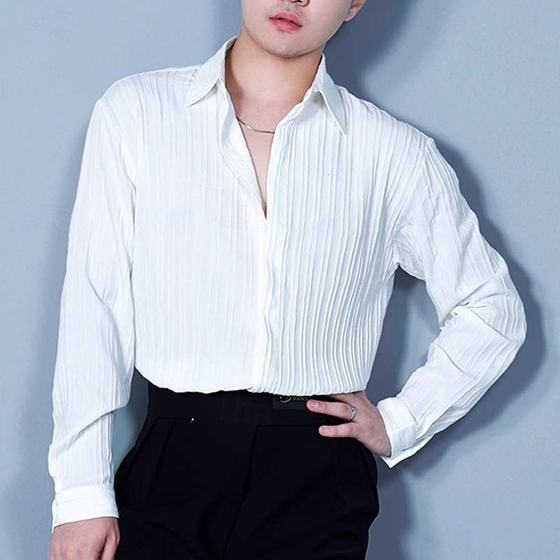 Latin Dance Top Pure Color Men's Performance Daily Wear Long Sleeve Spandex