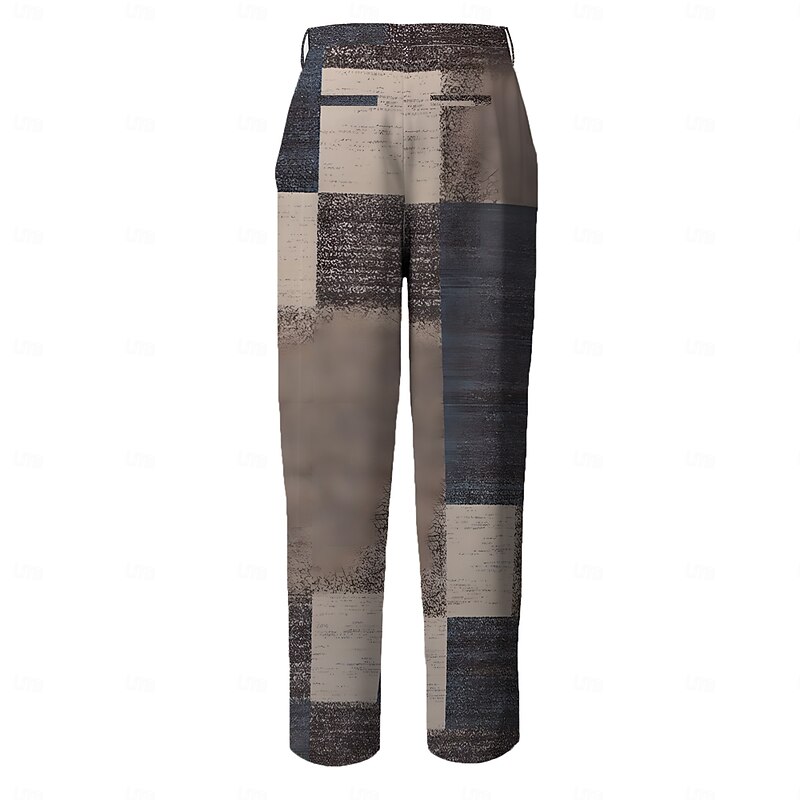 Men's Graphic Geometric Color Block Dress Pants Mid Waist Vintage Business Casual Formal Dailywear Pocket Summer Spring Fall 3D Print Gray2