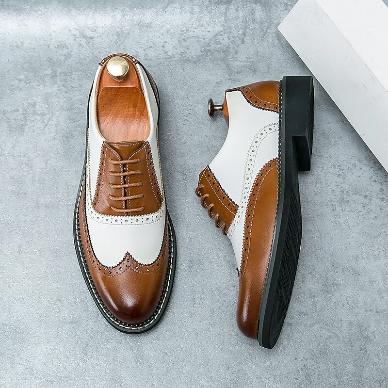 Men's Two-Tone Faux Leather Wingtip Oxford Gatsby Shoes – Vintage 1920s Brogue Spectator Dress Shoes for Wedding, Prom, Swing Dance, Roaring Twenties Party3
