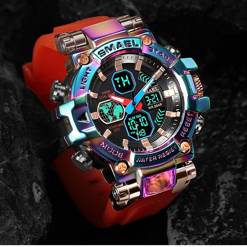 Smael New Alloy Colorful Gradient Men'S Electronic Quartz Sports Leisure Decoration Night Light Waterproof Calendar Display Alarm Clock Men'S Watch3