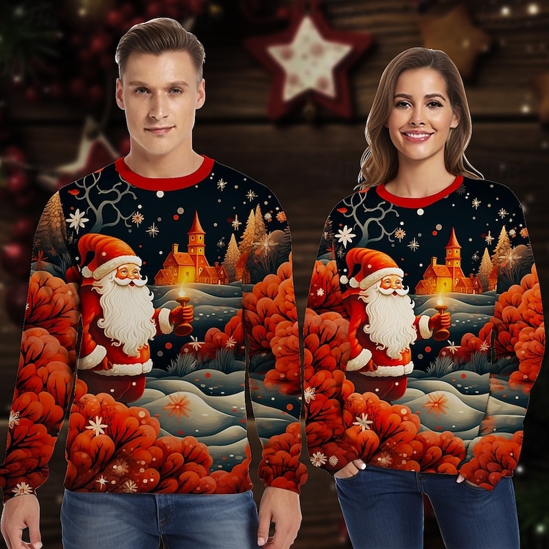 Christmas Santa Claus Pullover Funny Christmas Sweatshirt 3D Print 3D Christmas Graphic For Couple's Men's Women's Adults' Christmas Masquerade 3D Print Party Festival