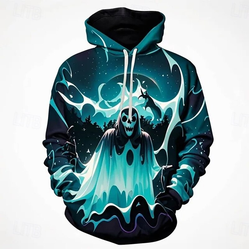 Ghost Skull Skeleton Hoodie Pullover Halloween 3D Front Pocket Graphic For Couple's Men's Women's Adults' Halloween Carnival Masquerade 3D Print Party Casual Daily2