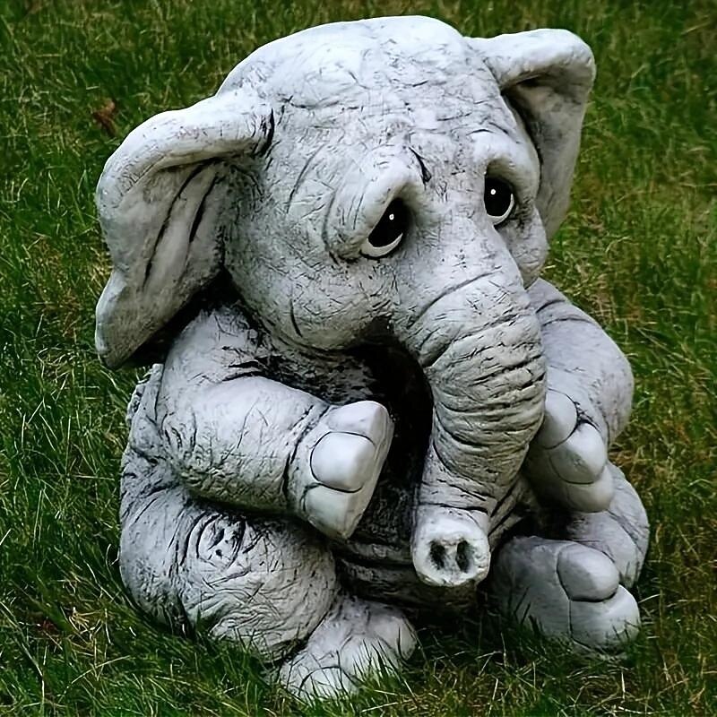 Elephant Figurine Ornament - Resin Animal Garden Statue for Outdoor, Patio, Home Decor - Versatile Hanging Attachment for All Season Celebrations Including Christmas, Halloween, Easter3