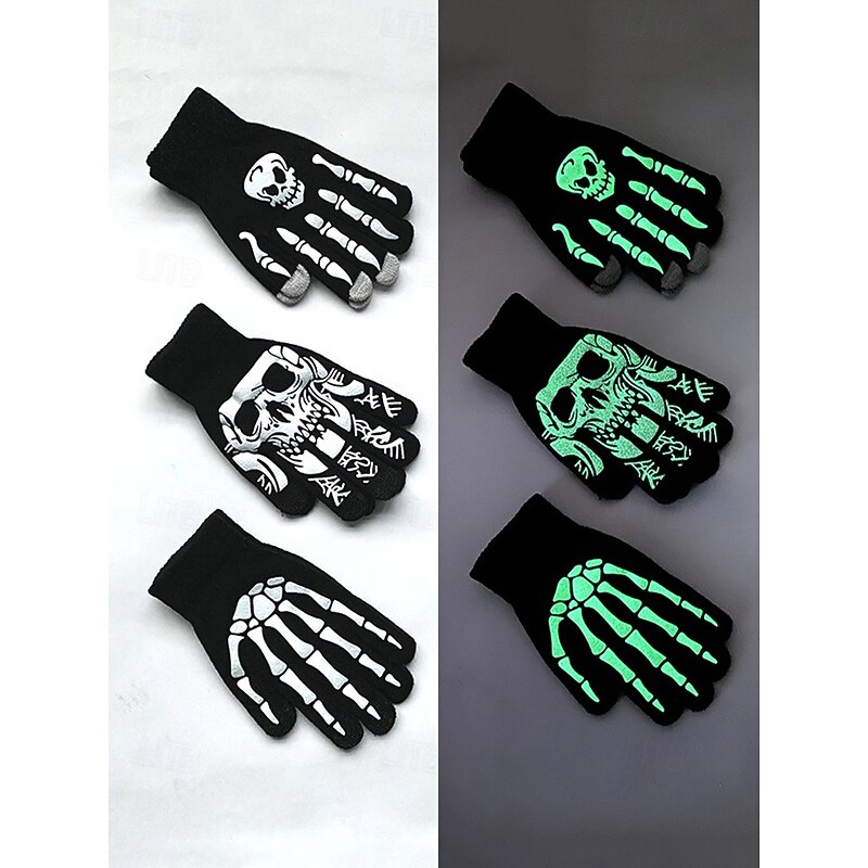 Glow-in-the-Dark Skeleton Gloves – Halloween Skull Print, Touchscreen Compatible Gloves for Cosplay & Costume Parties