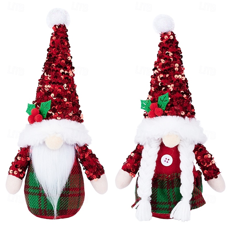 Christmas Plush Gnome Figurines, Sparkly Hat Faceless Doll, Rudolph Plush Ornaments, Festive Holiday Gnome Decorations3