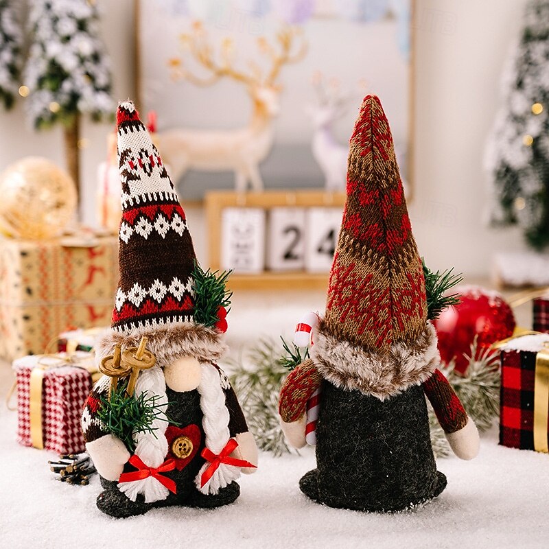 Christmas Gnome Figurines - Knitted Hat with Pine Branch and Rudolph Doll, Faceless Gnome Ornaments, Festive Holiday Decor4
