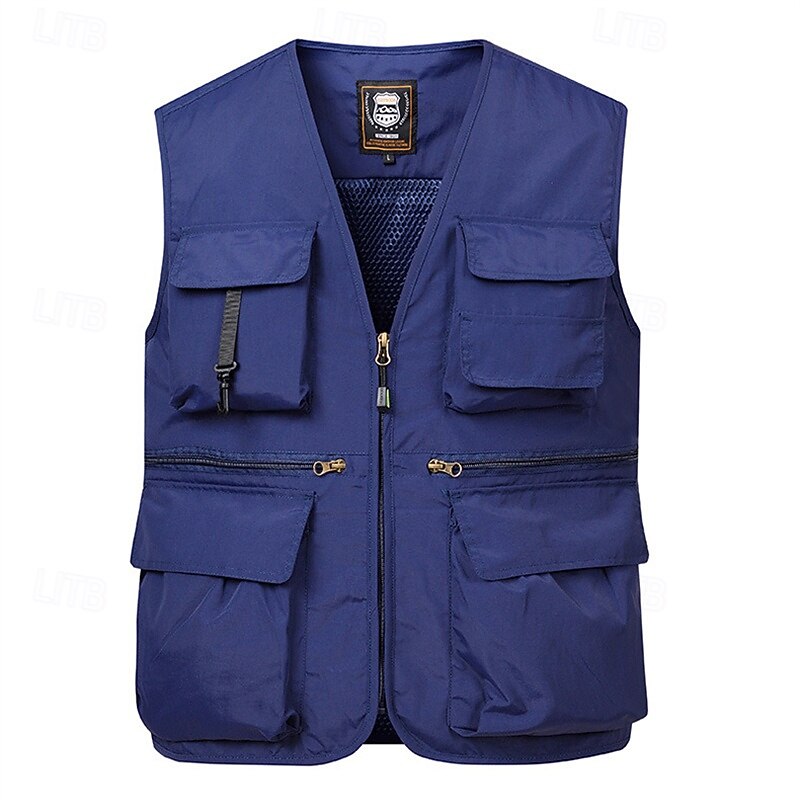 Men's Vest Gilet Fishing Vest Hiking Vest Daily Date Vacation Fashion Casual Spring & Summer Pocket Nylon Breathable Comfortable Plain Zipper V Neck Regular Fit Black Red Navy Blue Royal Blue Vest4