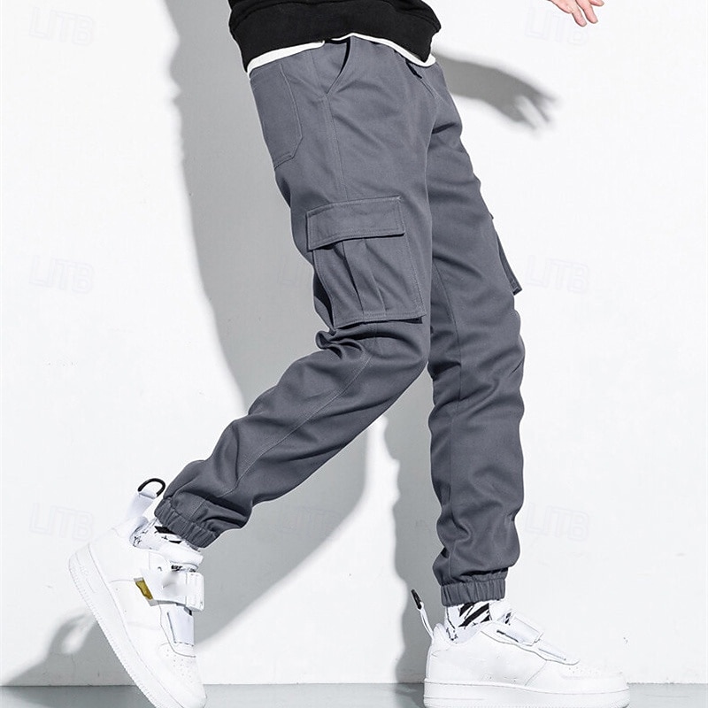 Men's Cargo Pants Joggers Trousers Drawstring Elastic Waist Multi Pocket Plain Wearable Outdoor Daily Camping & Hiking Fashion Classic Black Army Green3