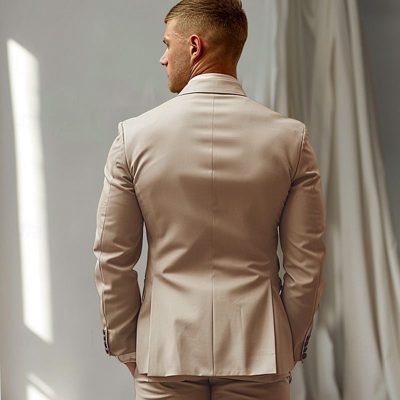 Men's Blazer Formal Wedding Party Lined Daily Party Spring &  Fall Autumn / Fall Polyester Solid Color Button Thermal Warm Comfy Double Breasted Blazer khaki2