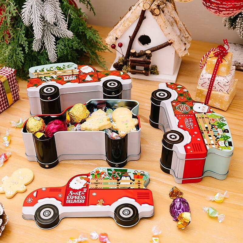 Christmas Car Candy Tin Gift Box, Creative Car Shaped Metal Treat Box, Xmas Decoration, Kids Gift, Small Automobile-Themed Candy Holder for Holiday Party Favors3