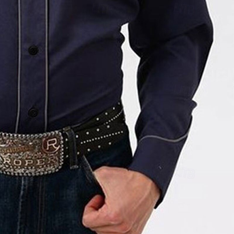 Men's Star Western Shirt Button Up Shirt Cowboy Shirt Long Sleeve Western Daily Fall & Winter Turndown Collared Shirts 3D Print Front Pocket Navy Blue3