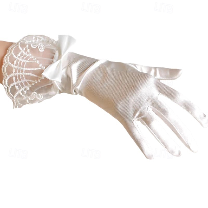 Satin Wrist Length Glove Lace With Bowknot Wedding / Party Glove3