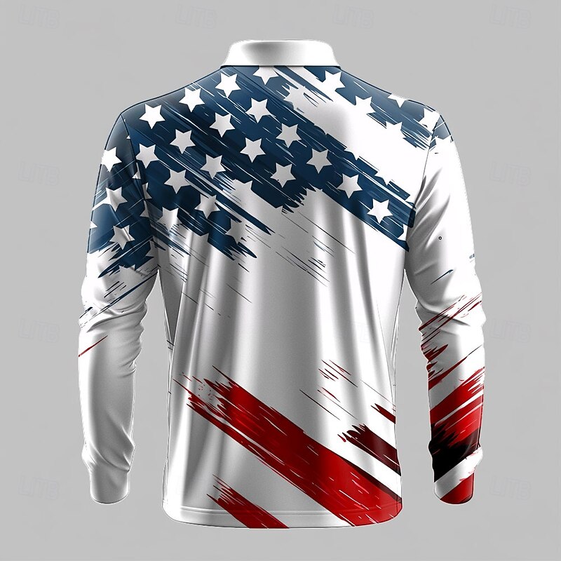 Men's American US Flag Veterans Waffle Polo Shirts Golf Polos Shirts Long Sleeve Polo Shirts Collar Casual Vacation Party Evening Wear Dailywear 3D Print Buttons Spring Fall Winter White2
