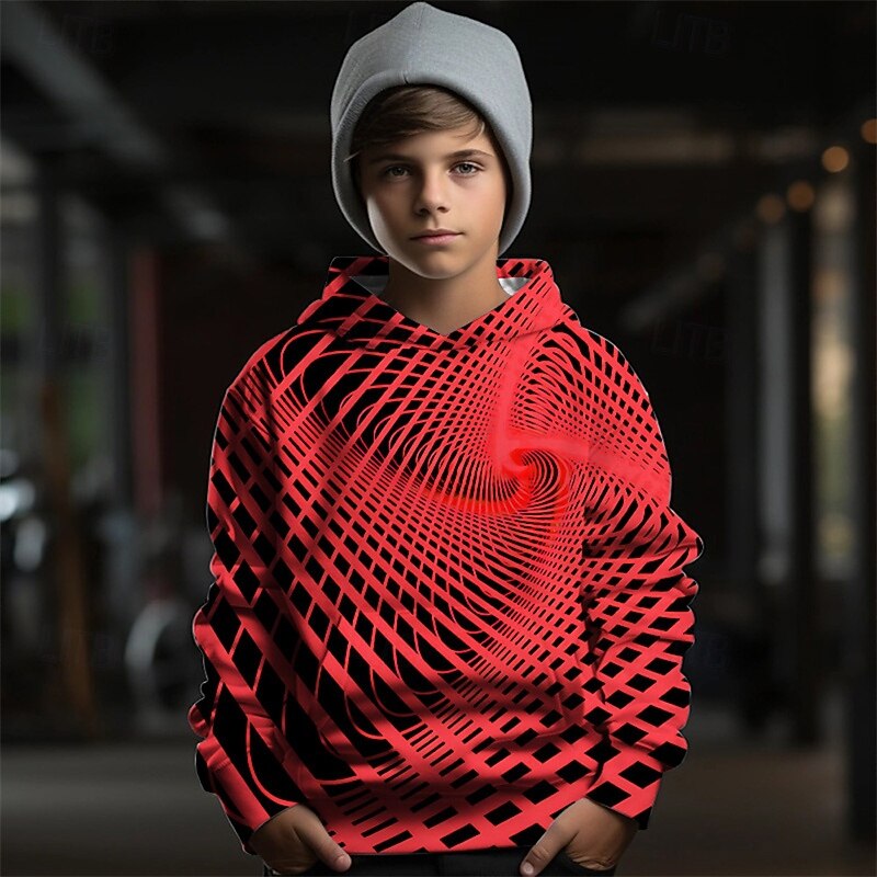 Boys 3D Graphic Geometric Hoodie Long Sleeve Spring Fall Fashion Streetwear Kids 4-12 Years Hooded Outdoor Casual Daily Regular Fit3