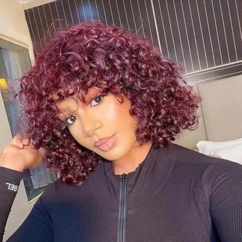 Synthetic Wig Curly With Bangs Wig Short Black Burgundy Brown Synthetic Hair Women's Cosplay Soft Party Black Brown Burgundy2